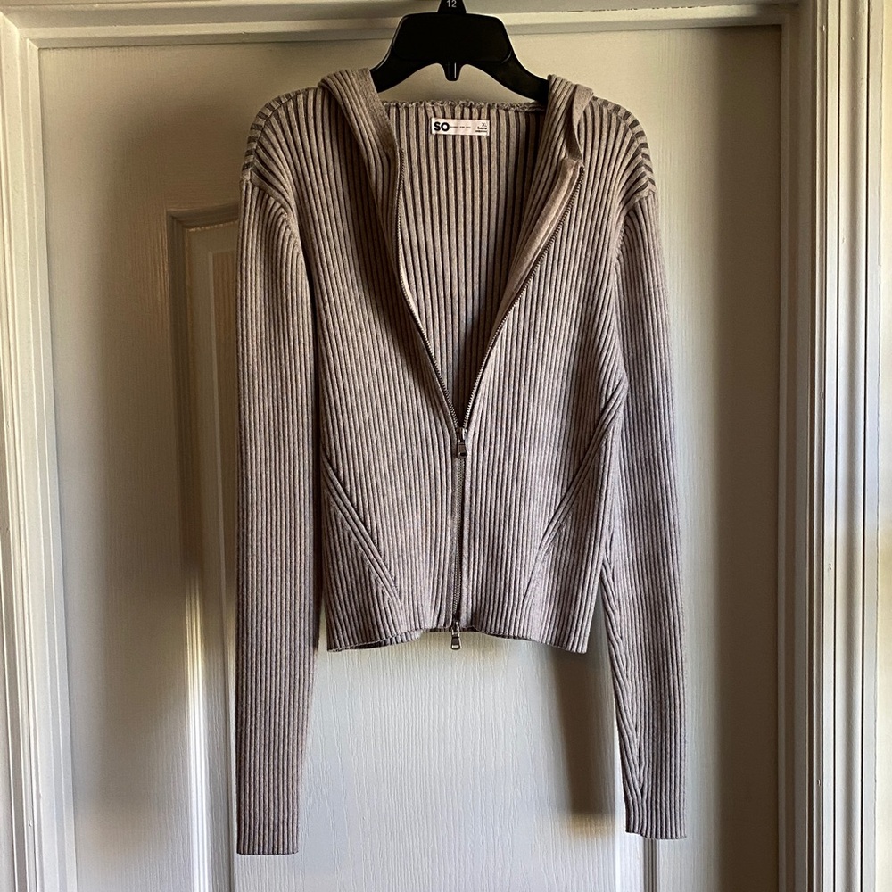 SO Kids Taupe Ribbed Zip-Up Sweater